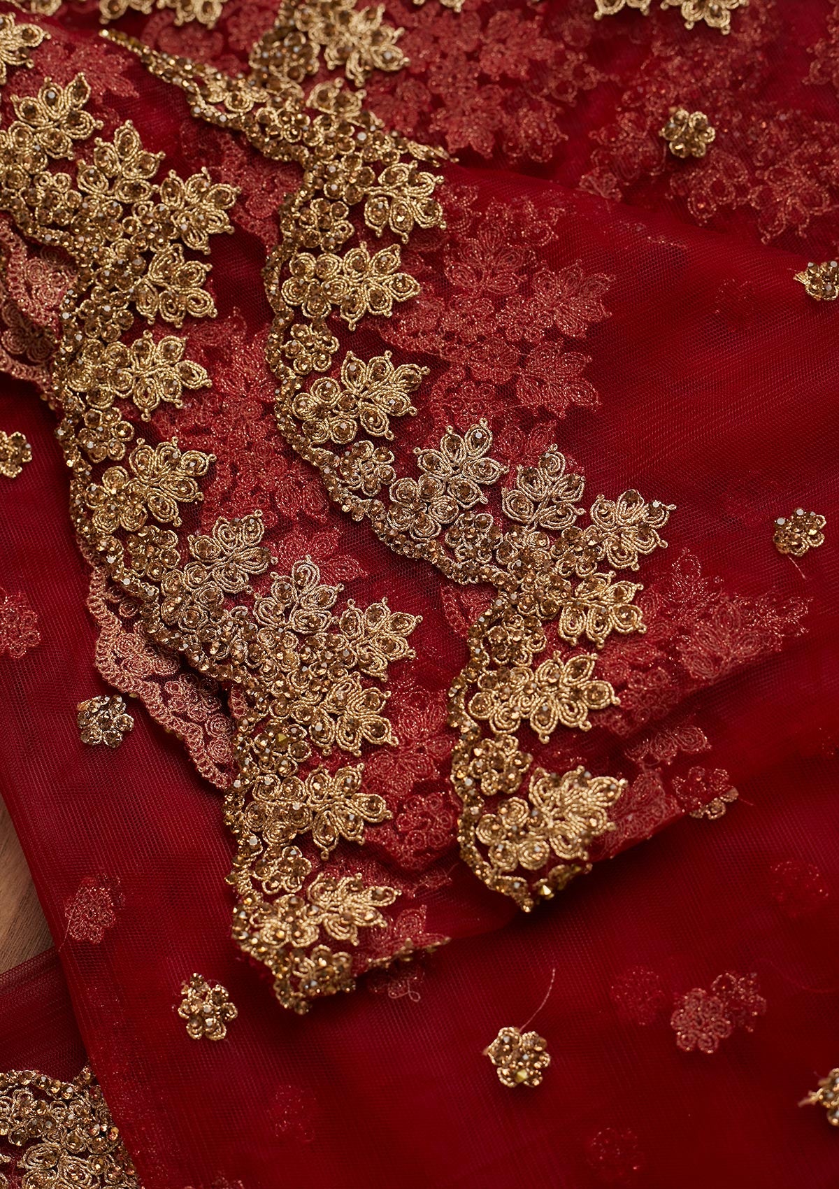 Maroon Zariwork Net Dupatta - Koskii