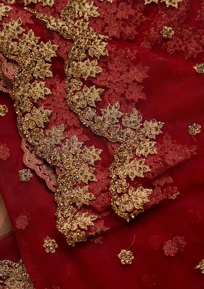 Maroon Zariwork Net Dupatta - Koskii