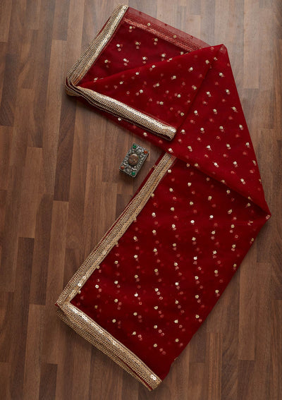 Maroon Zariwork Net Readymade Dupatta-Koskii