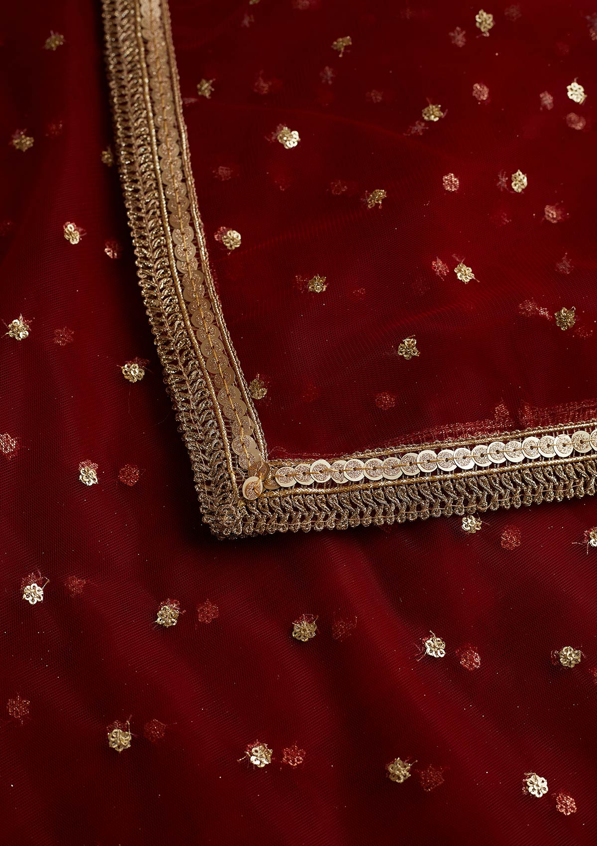 Maroon Zariwork Net Readymade Dupatta-Koskii