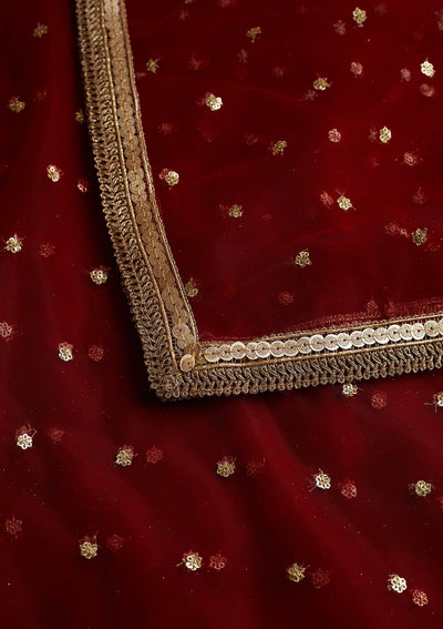 Maroon Zariwork Net Readymade Dupatta-Koskii