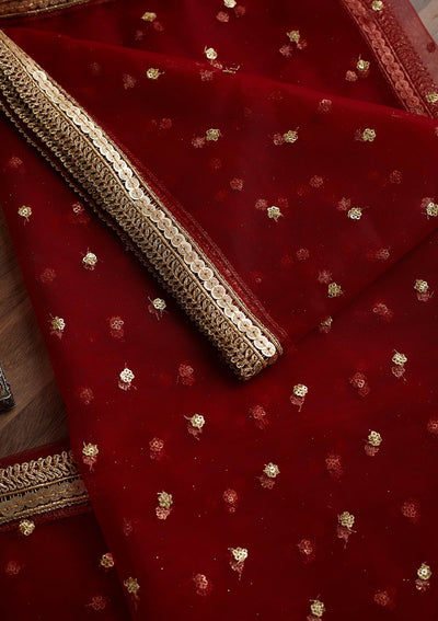 Maroon Zariwork Net Readymade Dupatta-Koskii