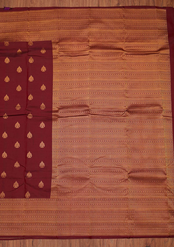 Maroon Zariwork Pure Silk Designer Unstitched Saree - Koskii