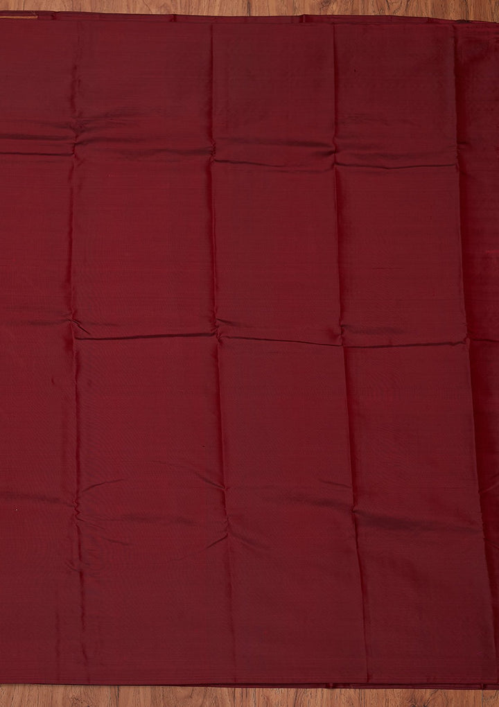 Maroon Zariwork Pure Silk Designer Unstitched Saree - Koskii