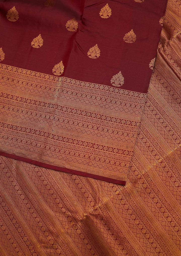 Maroon Zariwork Pure Silk Designer Unstitched Saree - Koskii