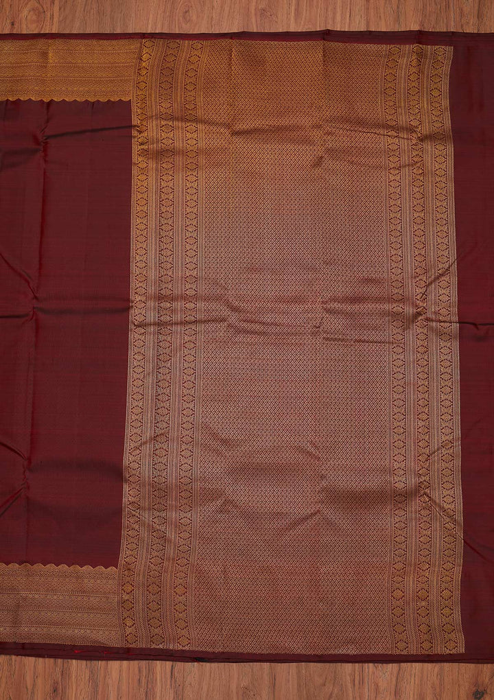 Maroon Zariwork Pure Silk Designer Unstitched Saree - Koskii
