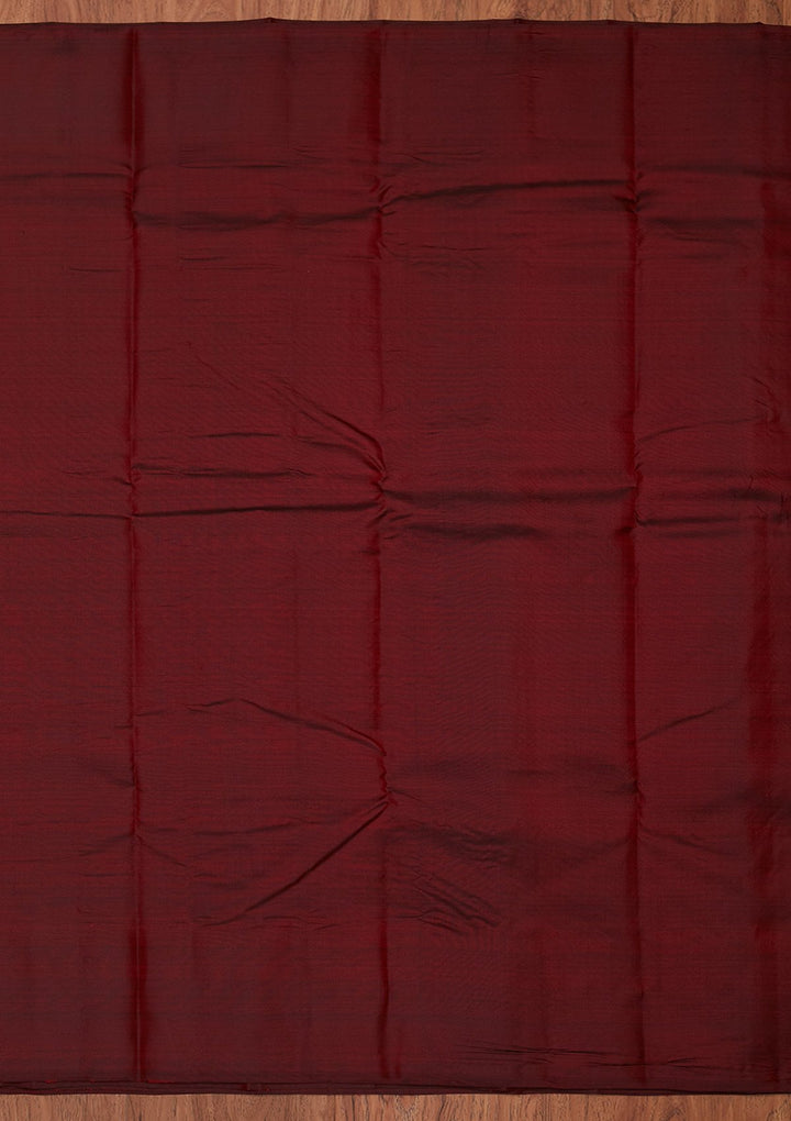 Maroon Zariwork Pure Silk Designer Unstitched Saree - Koskii