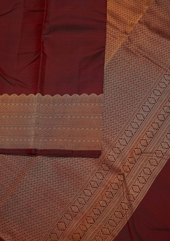 Maroon Zariwork Pure Silk Designer Unstitched Saree - Koskii