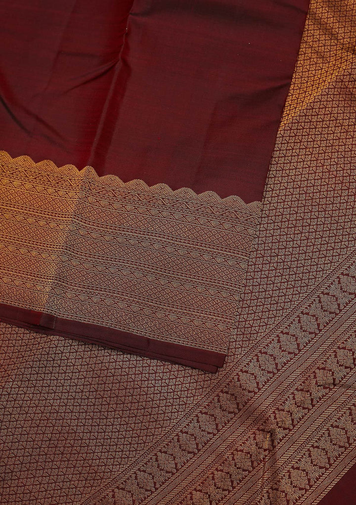 Maroon Zariwork Pure Silk Designer Unstitched Saree - Koskii