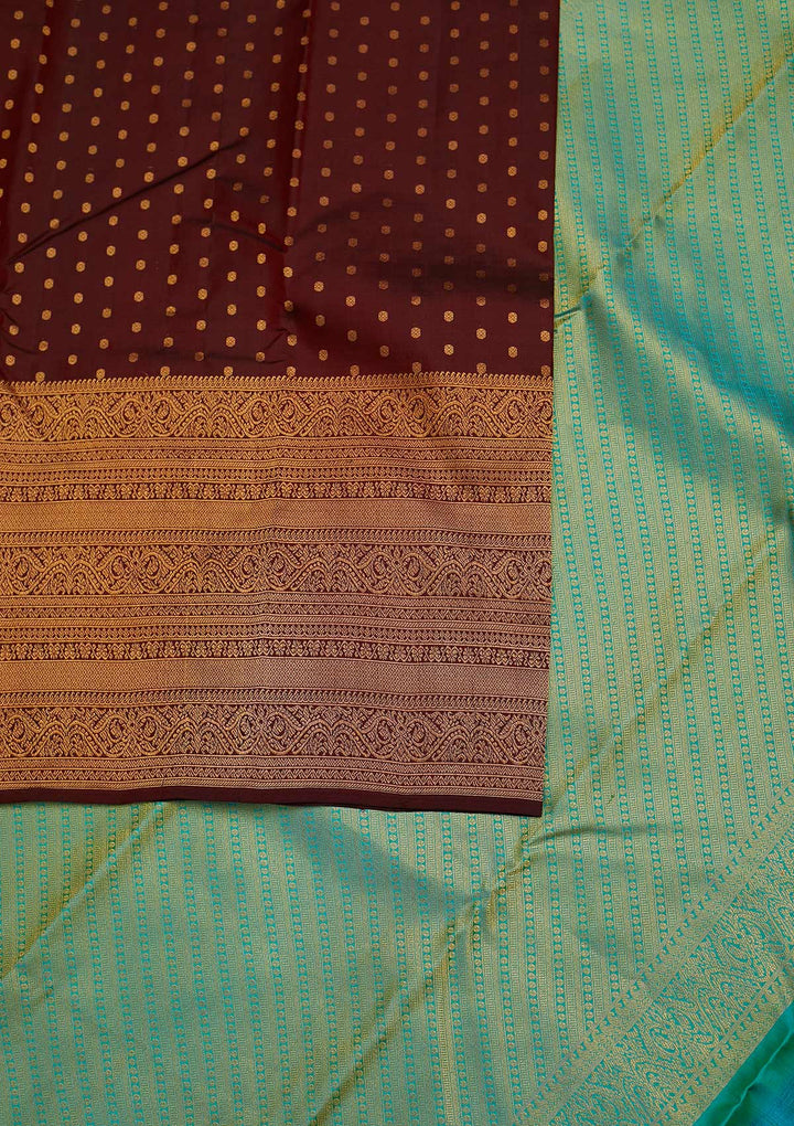 Maroon Zariwork Pure Silk Designer Unstitched Saree - Koskii