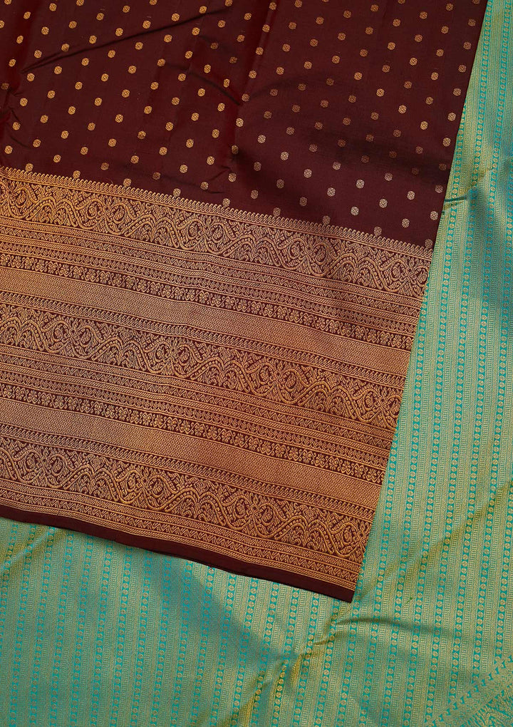 Maroon Zariwork Pure Silk Designer Unstitched Saree - Koskii