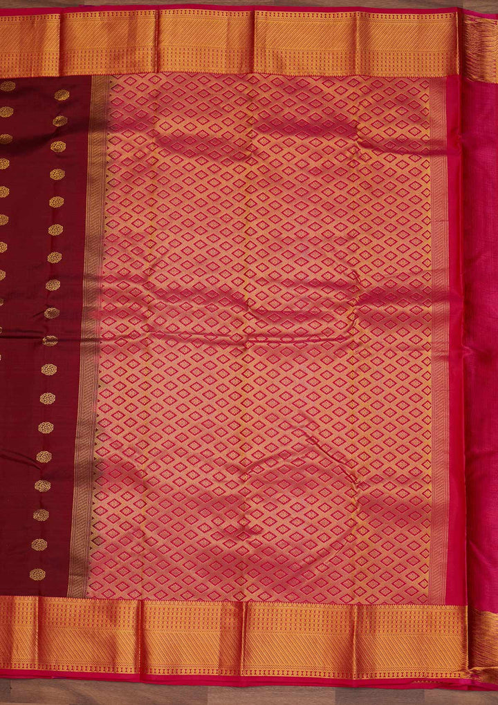 Maroon Zariwork Pure Silk Designer Saree - Koskii