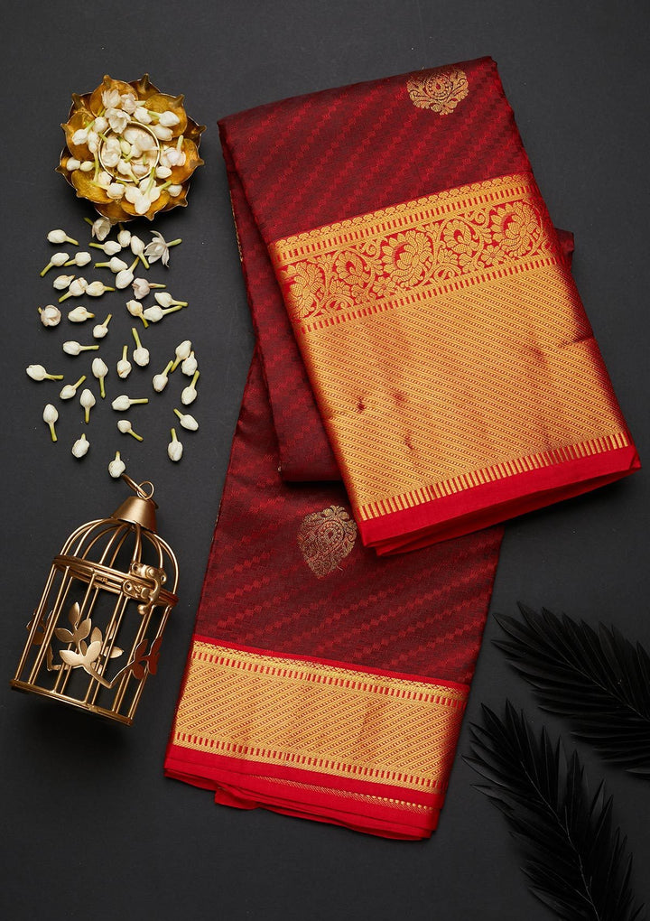 Maroon Zariwork Pure Silk Designer Saree - Koskii