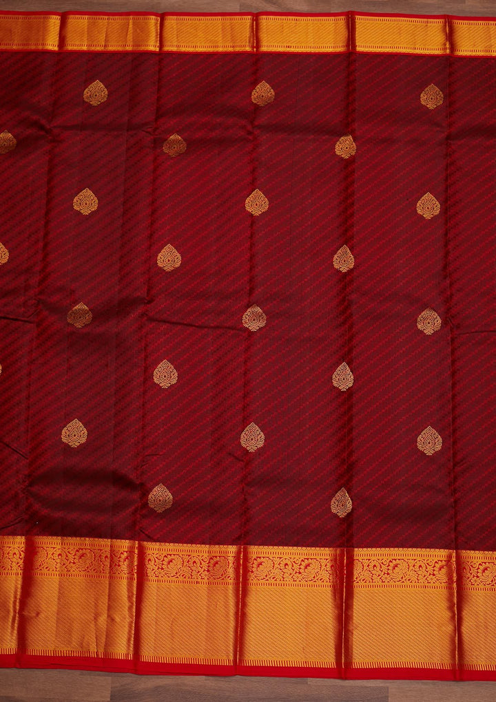 Maroon Zariwork Pure Silk Designer Saree - Koskii