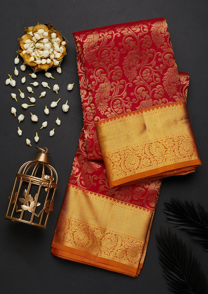 Maroon Zariwork Pure Silk Designer Saree - Koskii