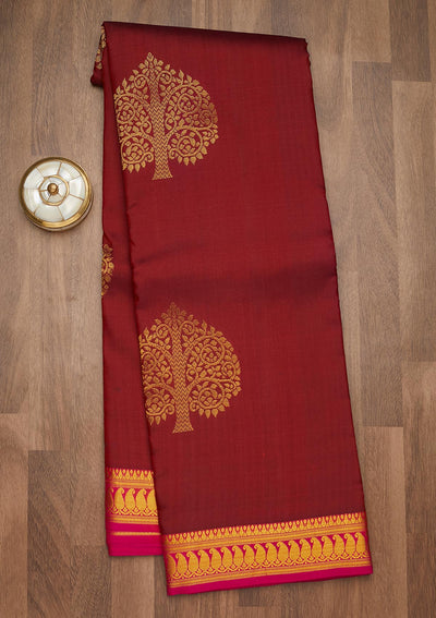 Maroon Zariwork Pure Silk Saree-Koskii