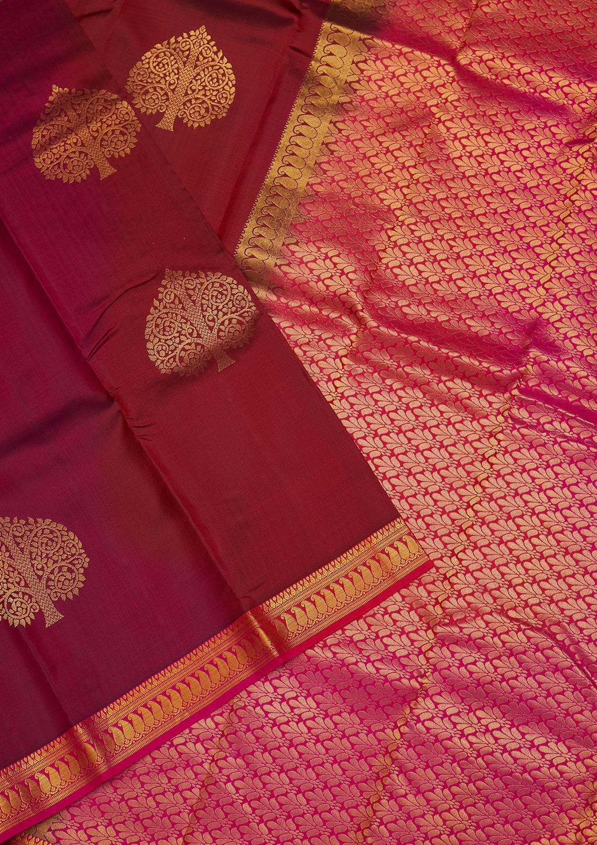 Maroon Zariwork Pure Silk Saree-Koskii