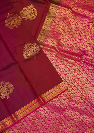 Maroon Zariwork Pure Silk Saree-Koskii