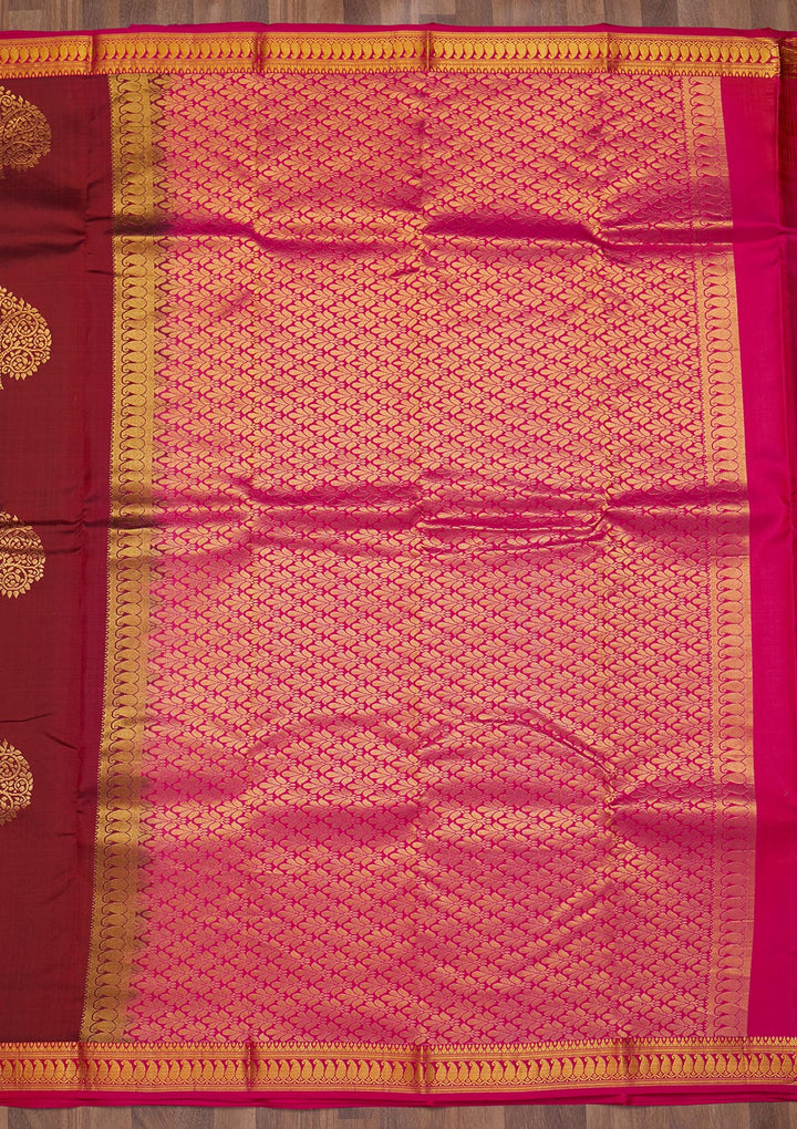 Maroon Zariwork Pure Silk Saree-Koskii