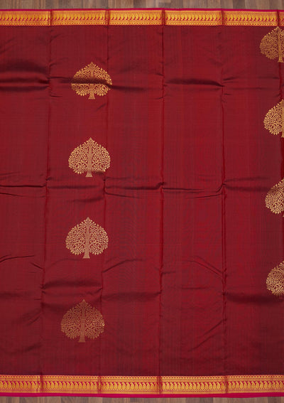 Maroon Zariwork Pure Silk Saree-Koskii