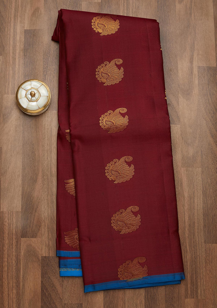 Maroon Zariwork Pure Silk Saree-Koskii