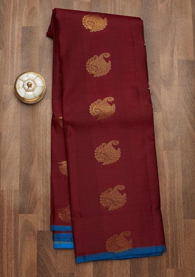 Maroon Zariwork Pure Silk Saree-Koskii