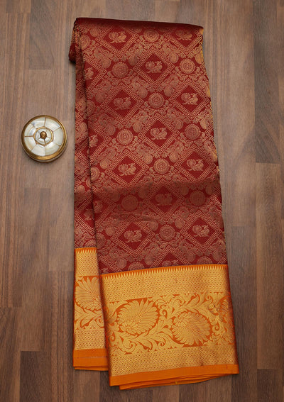 Maroon Zariwork Pure Silk Saree-Koskii
