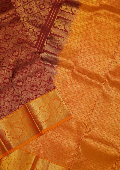 Maroon Zariwork Pure Silk Saree-Koskii