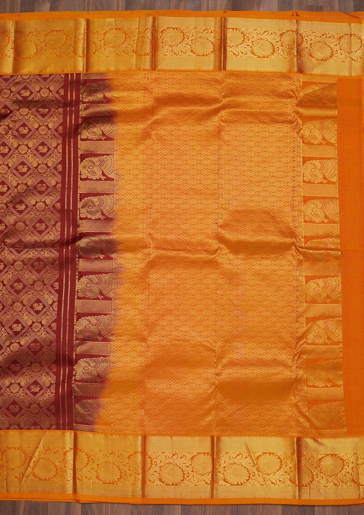 Maroon Zariwork Pure Silk Saree-Koskii