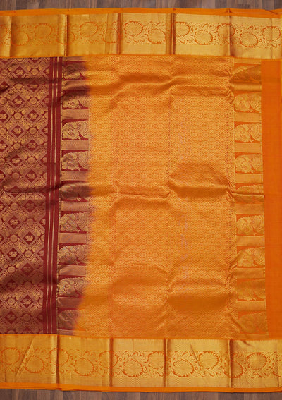 Maroon Zariwork Pure Silk Saree-Koskii