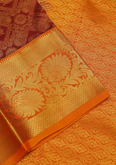 Maroon Zariwork Pure Silk Saree-Koskii