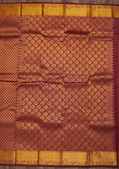 Maroon Zariwork Pure Silk Saree-Koskii