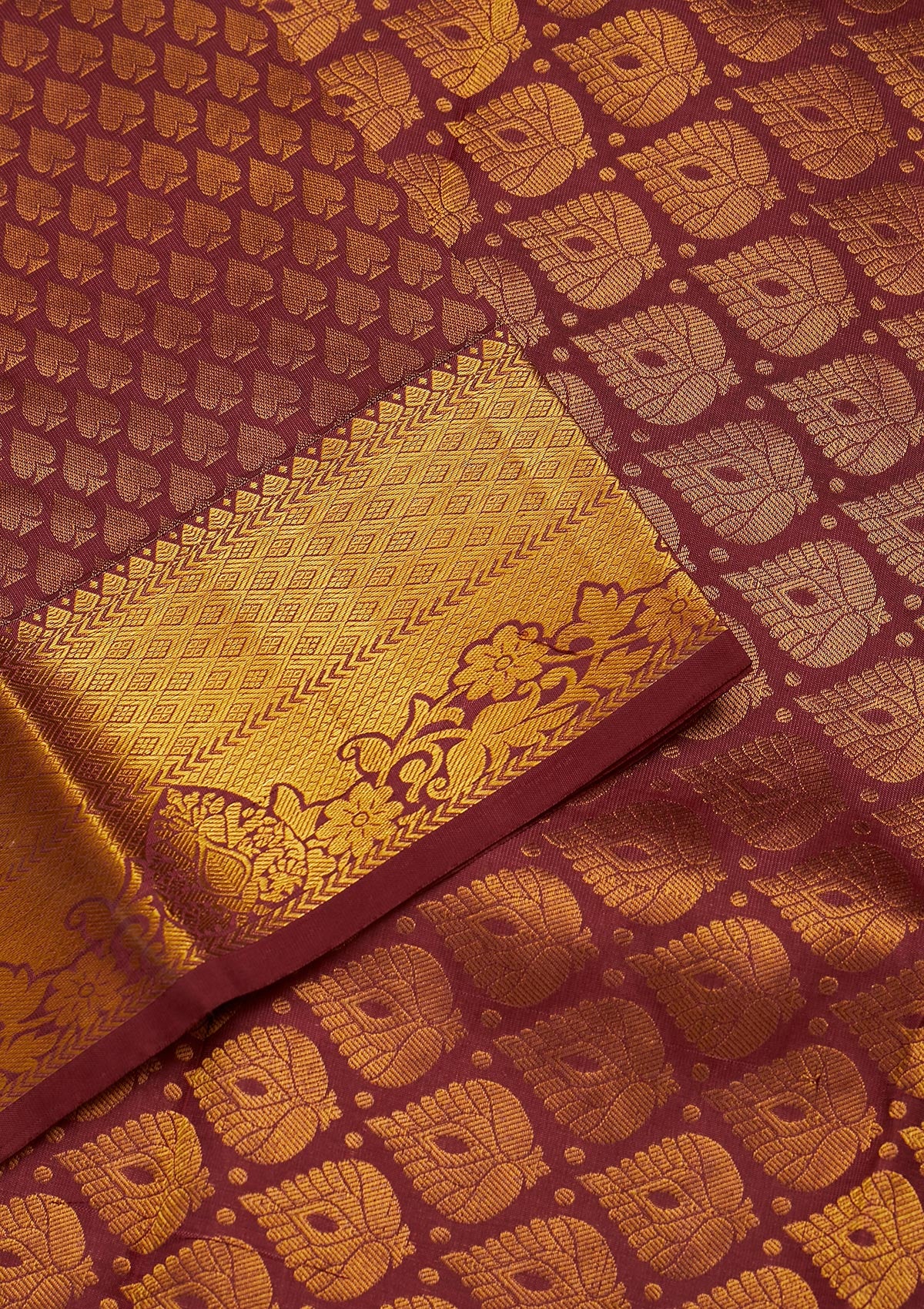 Maroon Zariwork Pure Silk Saree-Koskii