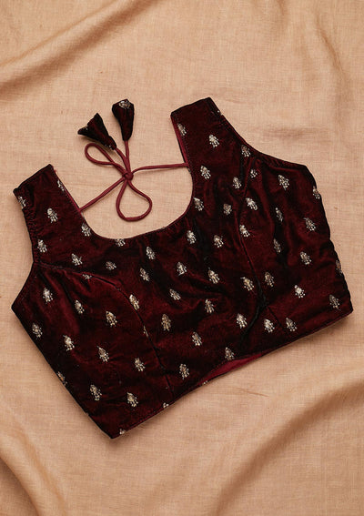 Maroon Zariwork Velvet Blouse-Koskii