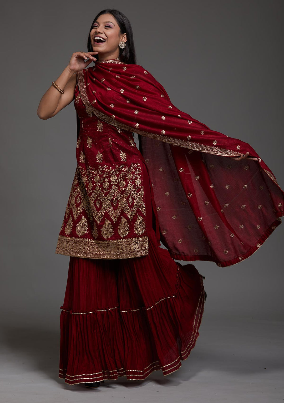 Maroon Zariwork Raw Silk Designer Salwar Suit-Koskii