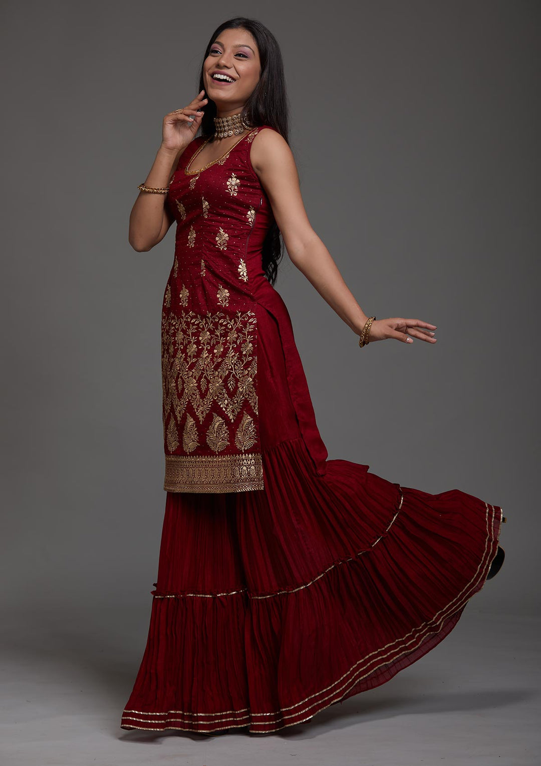 Maroon Zariwork Raw Silk Designer Salwar Suit-Koskii
