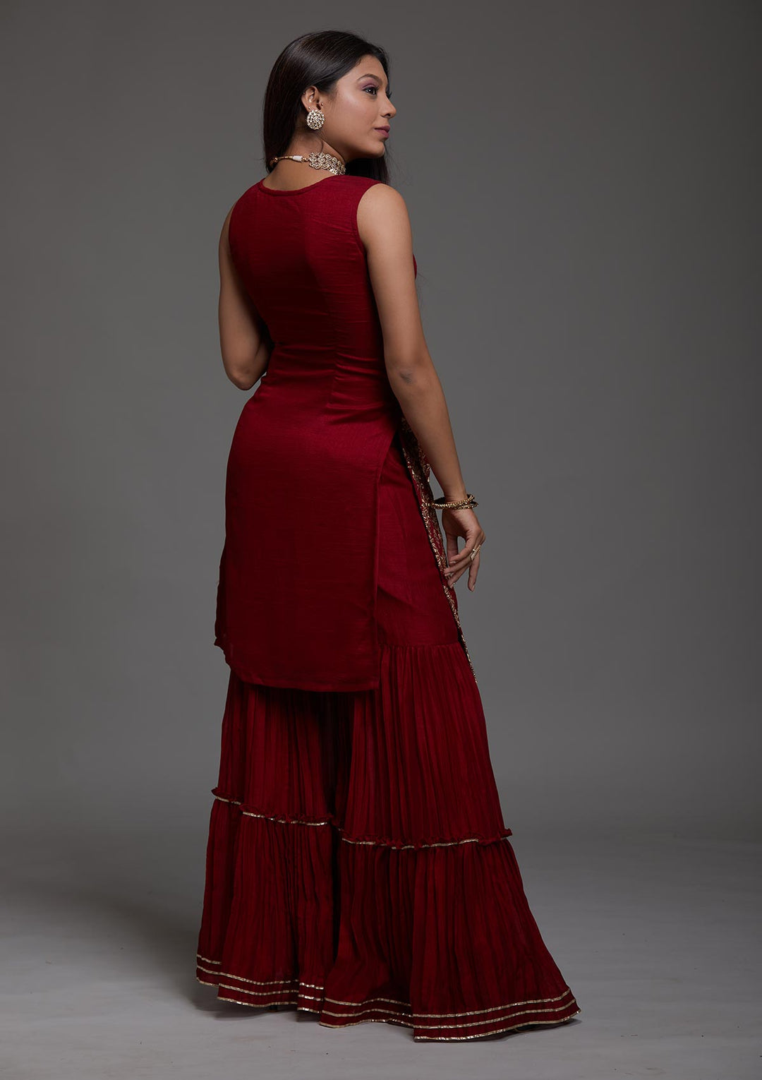 Maroon Zariwork Raw Silk Designer Salwar Suit-Koskii
