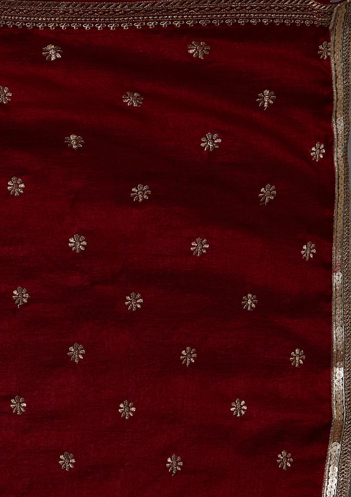 Maroon Zariwork Raw Silk Designer Salwar Suit-Koskii