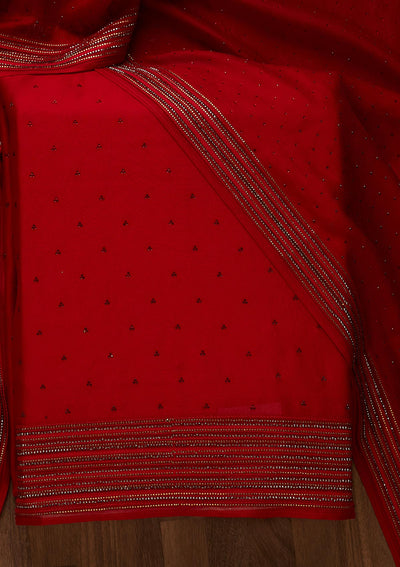 Maroon Zariwork Raw Silk Unstitched Salwar Suit-Koskii