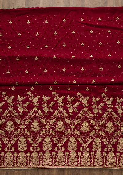 Maroon Zariwork Raw Silk Unstitched Salwar Suit-Koskii