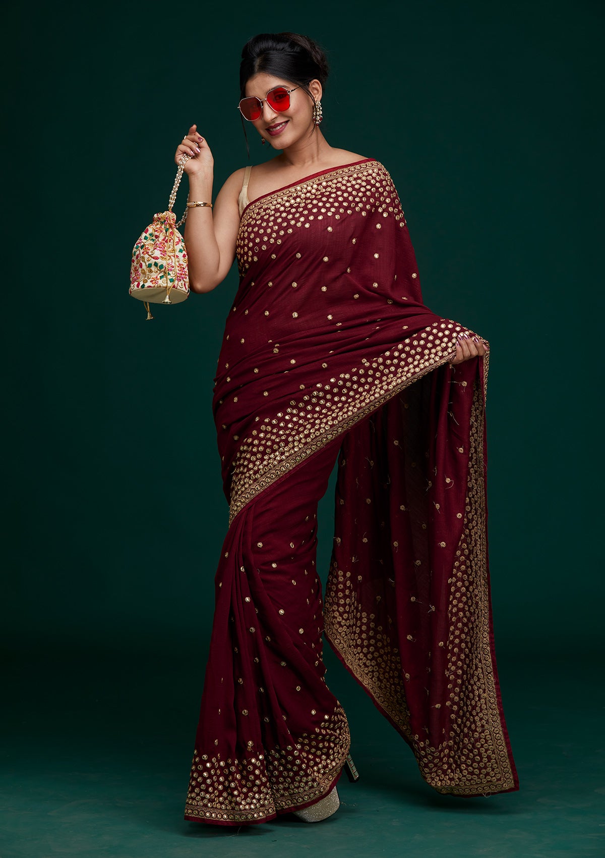 Maroon Zariwork Raw Silk Saree- Koskii