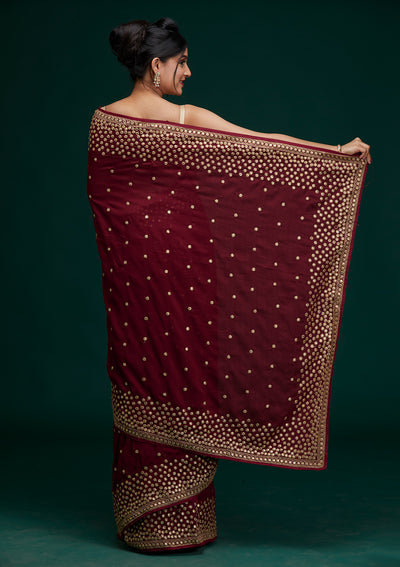 Maroon Zariwork Raw Silk Saree - Koskii