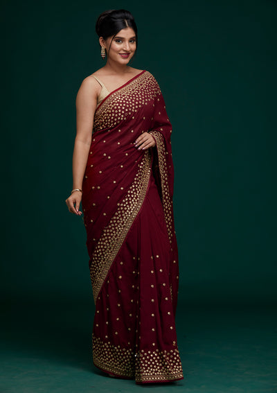 Maroon Zariwork Raw Silk Saree - Koskii