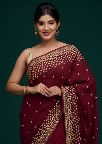 Maroon Zariwork Raw Silk Saree - Koskii