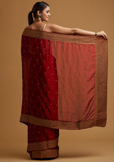Maroon Zari Work Semi Crepe Designer Saree-Koskii