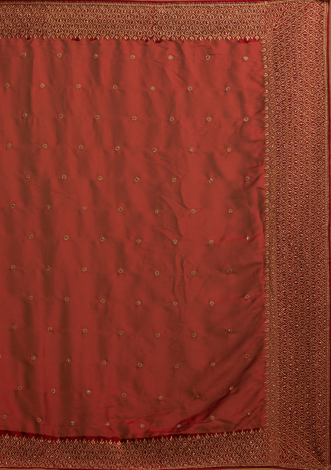 Maroon Zari Work Semi Crepe Designer Saree-Koskii