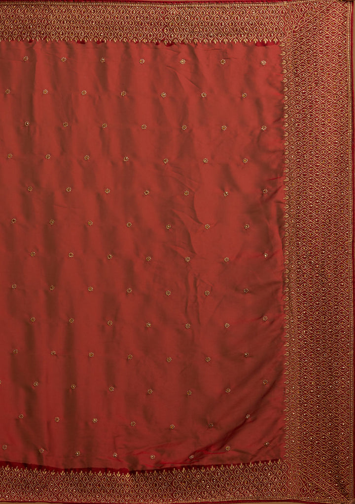 Maroon Zari Work Semi Crepe Designer Saree-Koskii