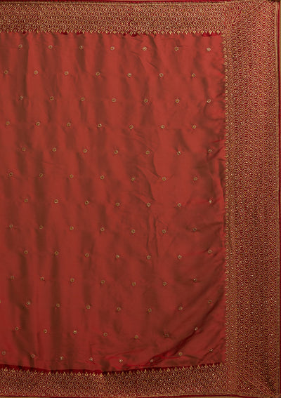 Maroon Zari Work Semi Crepe Designer Saree-Koskii
