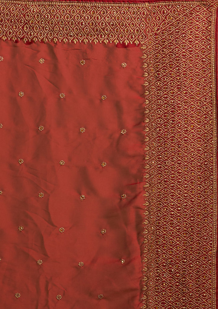 Maroon Zari Work Semi Crepe Designer Saree-Koskii
