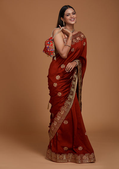Maroon Zariwork Raw Silk Saree - Koskii